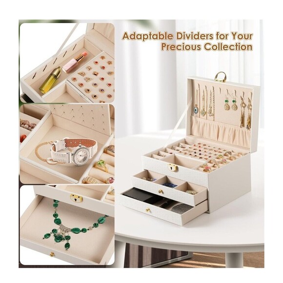 3 Layer White Jewelry Box, Jewelry Holder Organizer  , Large - Picture 6 of 14